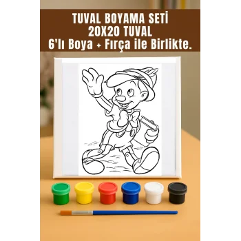 Pinokyo Tuval Seti | Atölye Etkinlik 20x20 Tuval (6’lı Boya + Fırça Dahil)