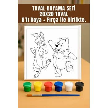 Pooh ve Rapid Temalı Tuval Seti | Atölye Etkinlik 20x20 Tuval (6’lı Boya + Fırça Dahil)