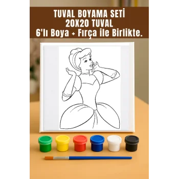 Prenses Temalı Tuval Seti | Atölye Etkinlik 20x20 Tuval (6’lı Boya + Fırça Dahil)