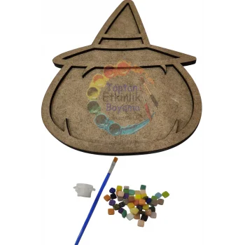 Şapkalı Balkabağı Mozaik Seti – Çocuklar İçin Eğlenceli Sanat Etkinliği | MDF Mozaik Baz