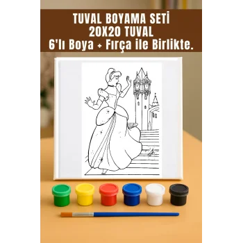 Sinderella Tuval Seti | Atölye Etkinlik 20x20 Tuval (6’lı Boya + Fırça Dahil)