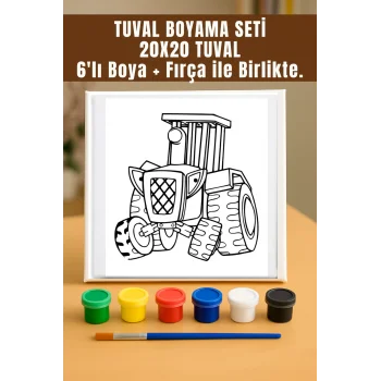 Traktör Tuval Seti | Atölye Etkinlik 20x20 Tuval (6’lı Boya + Fırça Dahil)