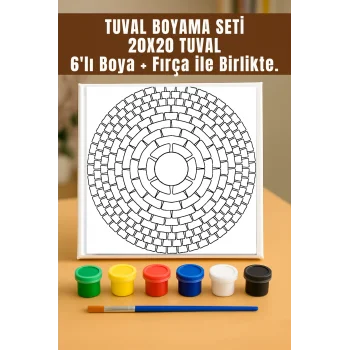 Tuğla Mandala Tuval Seti – Atölye Etkinlik 20x20 Tuval (6’lı Boya + Fırça Dahil)