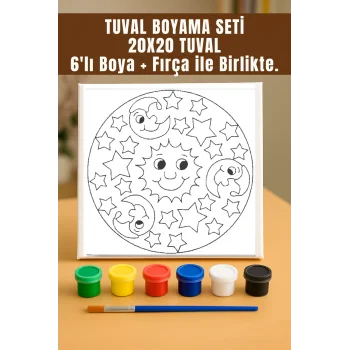 Tuval Boyama Seti – Ay ve Yıldız Temalı 20x20 Tuval (6’lı Boya + Fırça Dahil)