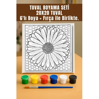 Tuval Boyama Seti – Çiçek Mandala Temalı 20x20 Tuval (6’lı Boya + Fırça Dahil)