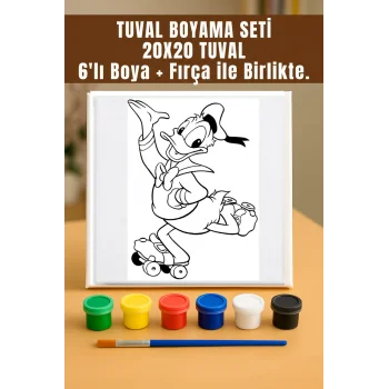 Tuval Boyama Seti – Dannald Duck Temalı 20x20 Tuval (6’lı Boya + Fırça Dahil)