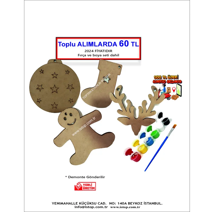 MDF Boyama Seti – Yılbaşı Figürleri - Toptan Ahşap Boyama