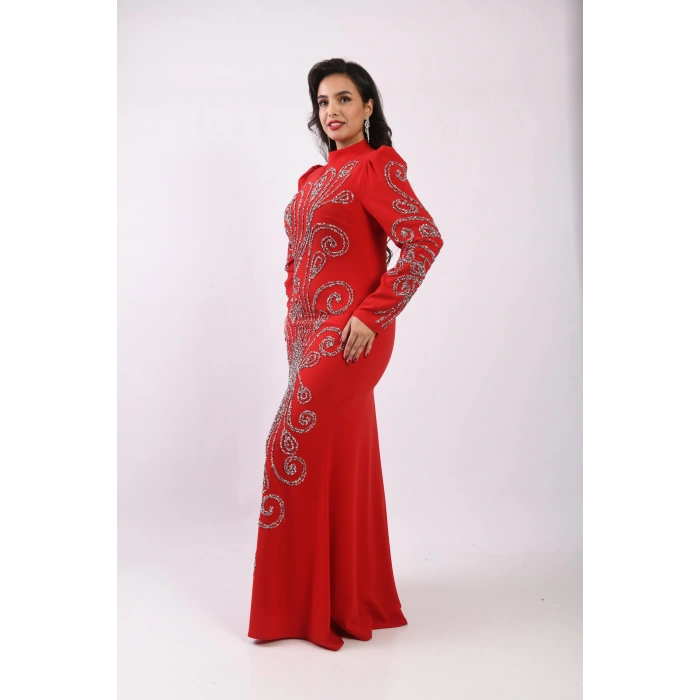 Şelale Işıltısı Abiye - Kırmızı