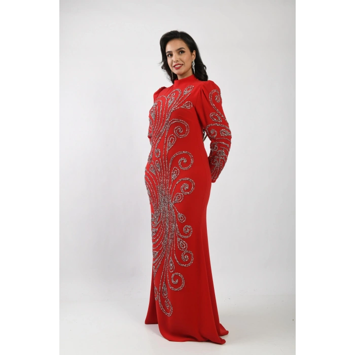 Şelale Işıltısı Abiye - Kırmızı