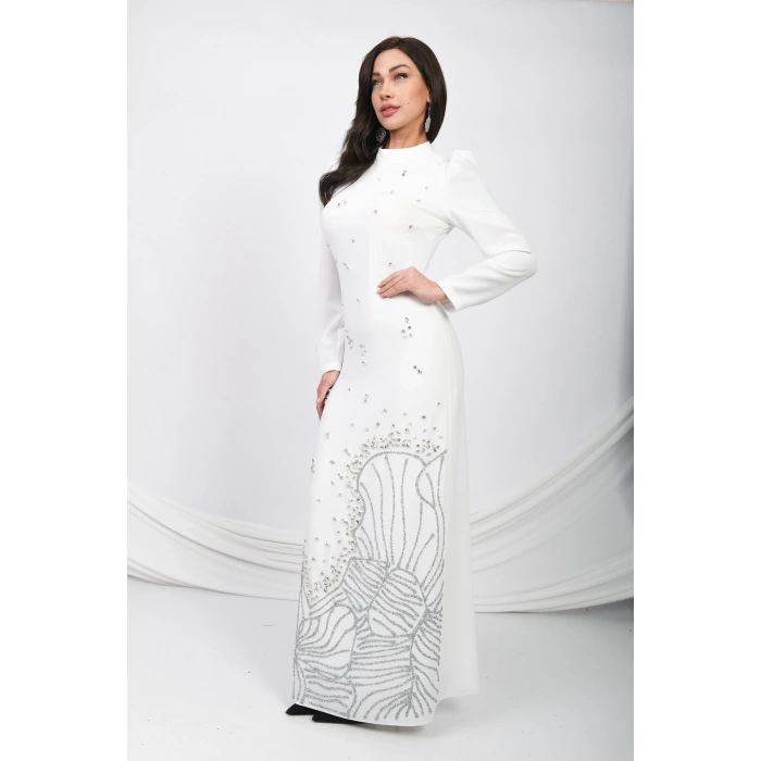 Asil Duruş Krep Abiye - Beyaz