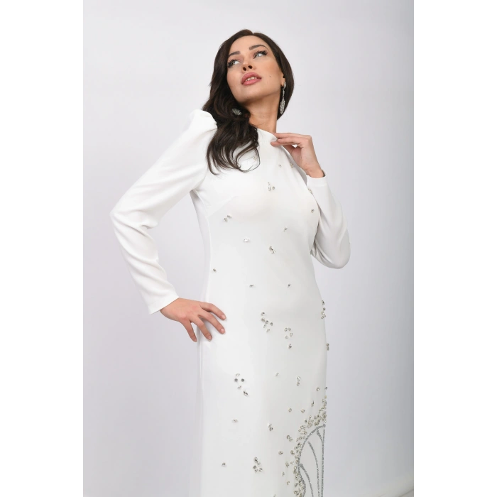 Asil Duruş Krep Abiye - Beyaz