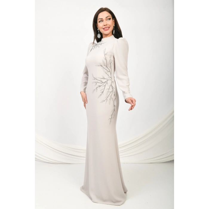 Hint İpeği Esintisi Krep Abiye - Taş