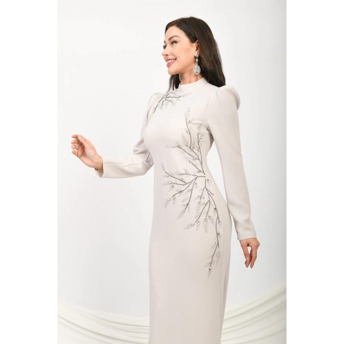 Hint İpeği Esintisi Krep Abiye - Taş