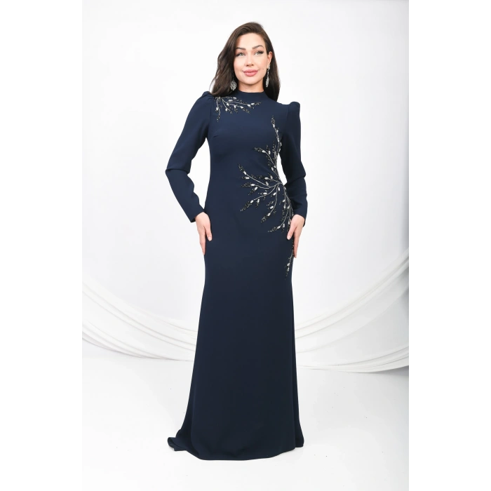 Hint İpeği Esintisi Krep Abiye - Lacivert