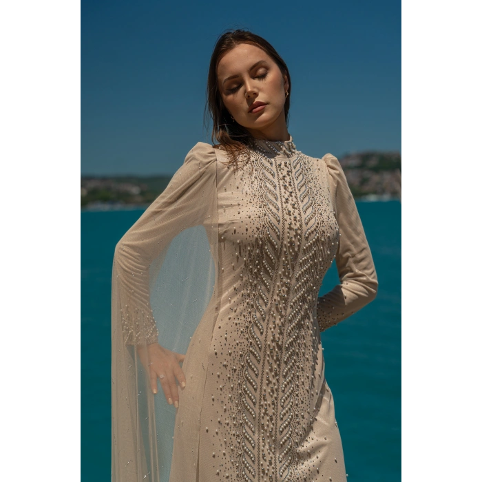 TAŞLI ZARİF TÜL TESETTÜR ABİYE - MİNT