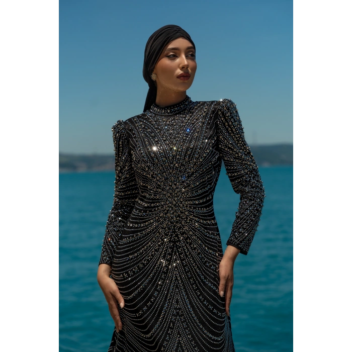 TAŞLI ZARİF TESETTÜR ABİYE - SİYAH