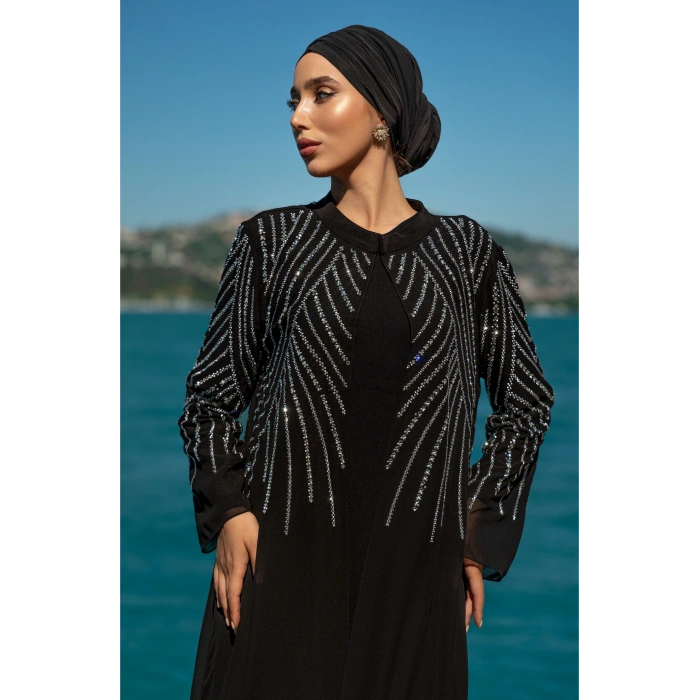 TAŞLI ZARİF TESETTÜR ABAYA - SİYAH