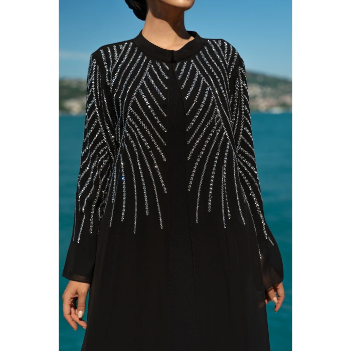 TAŞLI ZARİF TESETTÜR ABAYA - SİYAH