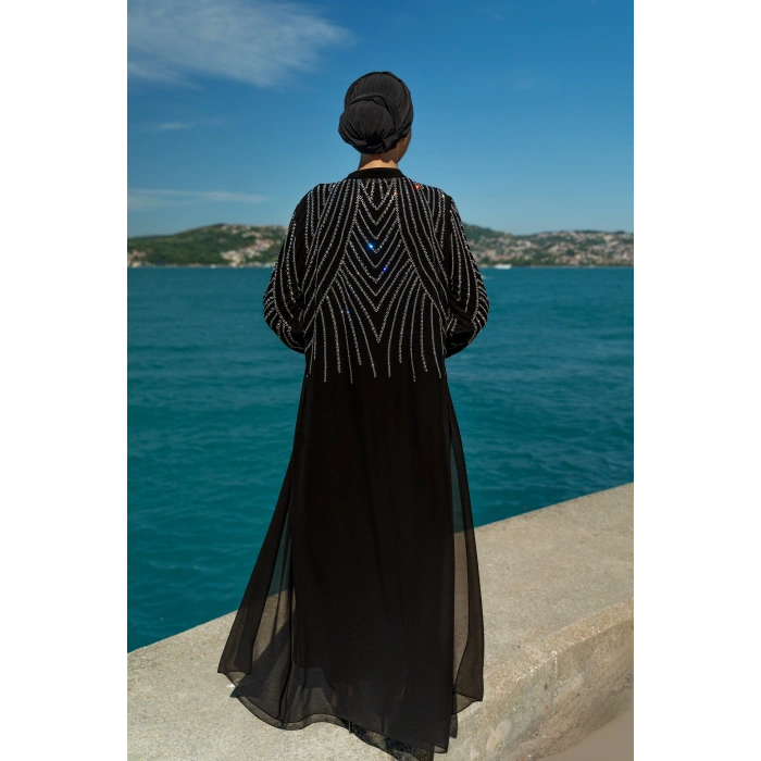 TAŞLI ZARİF TESETTÜR ABAYA - SİYAH