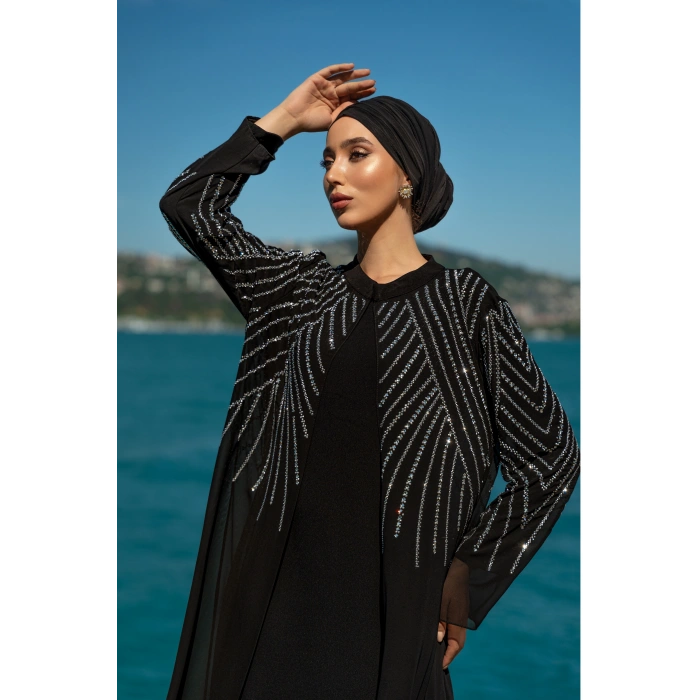 TAŞLI ZARİF TESETTÜR ABAYA - SİYAH