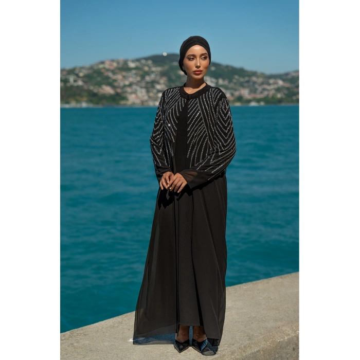 TAŞLI ZARİF TESETTÜR ABAYA - SİYAH