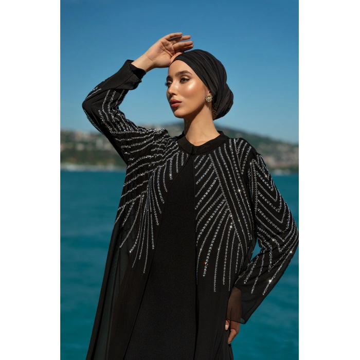 TAŞLI ZARİF TESETTÜR ABAYA - SİYAH