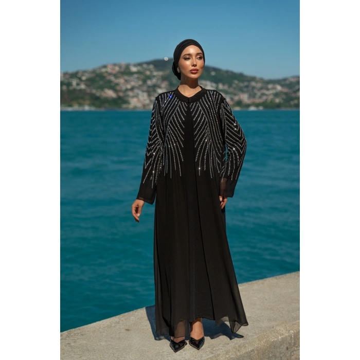 TAŞLI ZARİF TESETTÜR ABAYA - SİYAH