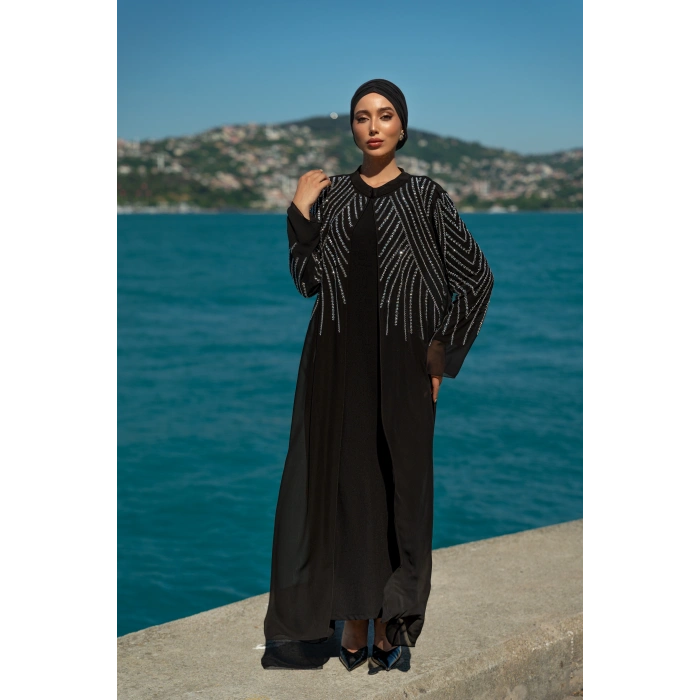 TAŞLI ZARİF TESETTÜR ABAYA - SİYAH