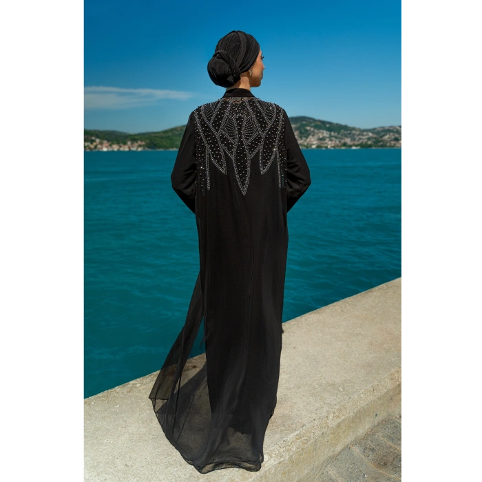 TAŞLI ZARİF TESETTÜR ABAYA - SİYAH