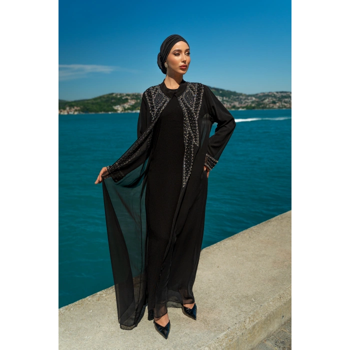 TAŞLI ZARİF TESETTÜR ABAYA - SİYAH