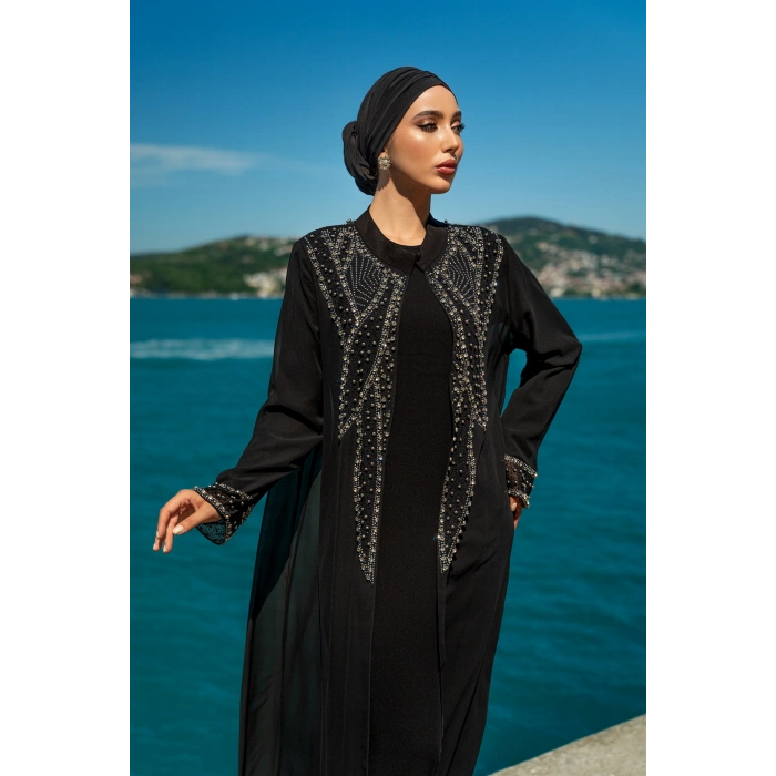 TAŞLI ZARİF TESETTÜR ABAYA - SİYAH