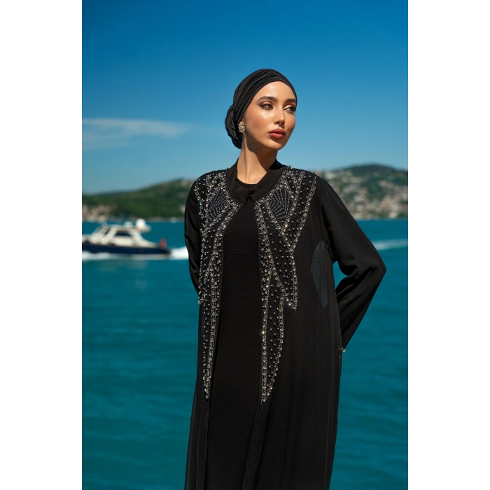TAŞLI ZARİF TESETTÜR ABAYA - SİYAH
