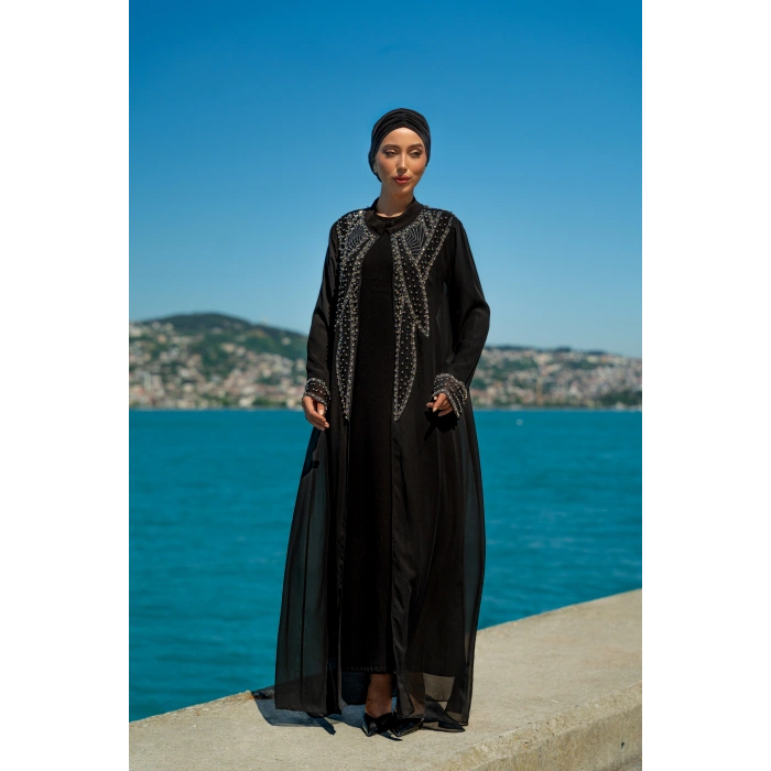 TAŞLI ZARİF TESETTÜR ABAYA - SİYAH