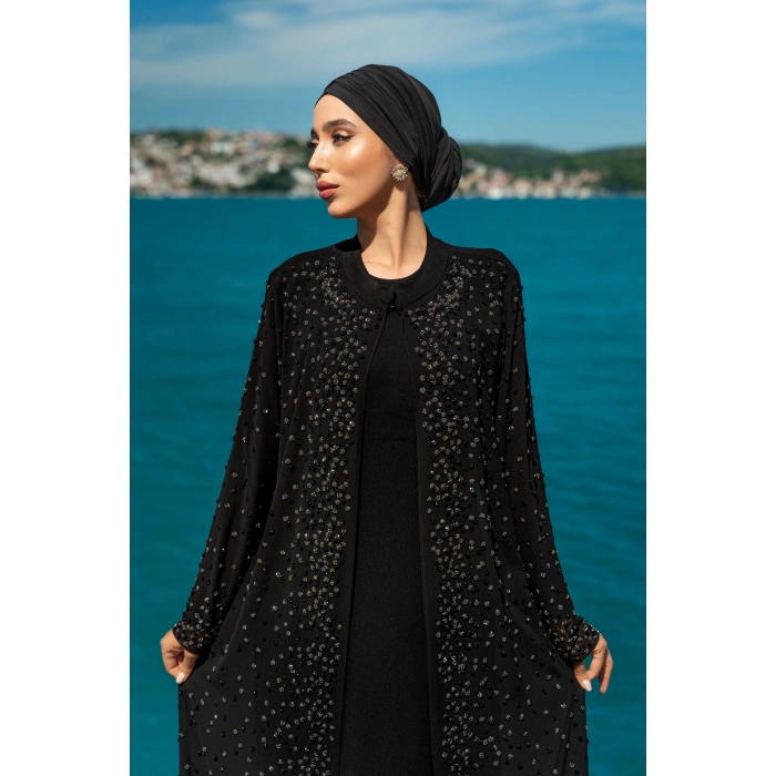 TAŞLI ZARİF TESETTÜR ABAYA - SİYAH