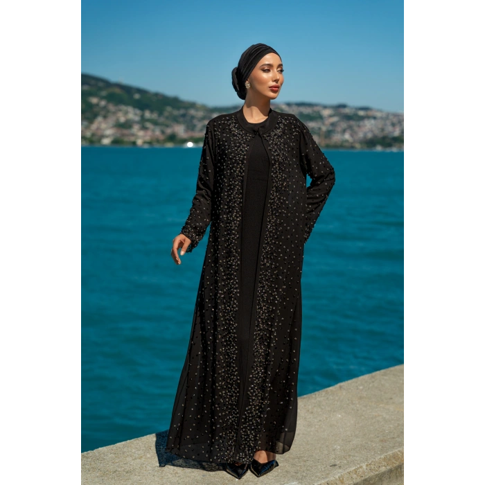 TAŞLI ZARİF TESETTÜR ABAYA - SİYAH