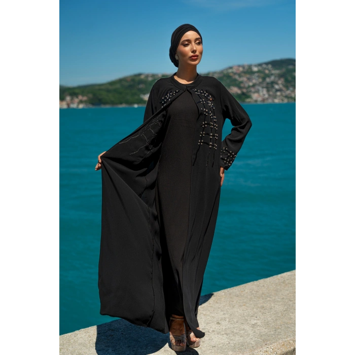TAŞLI ZARİF TESETTÜR ABAYA - SİYAH