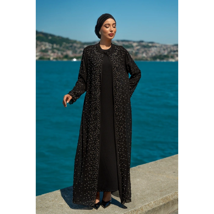 TAŞLI ZARİF TESETTÜR ABAYA - SİYAH