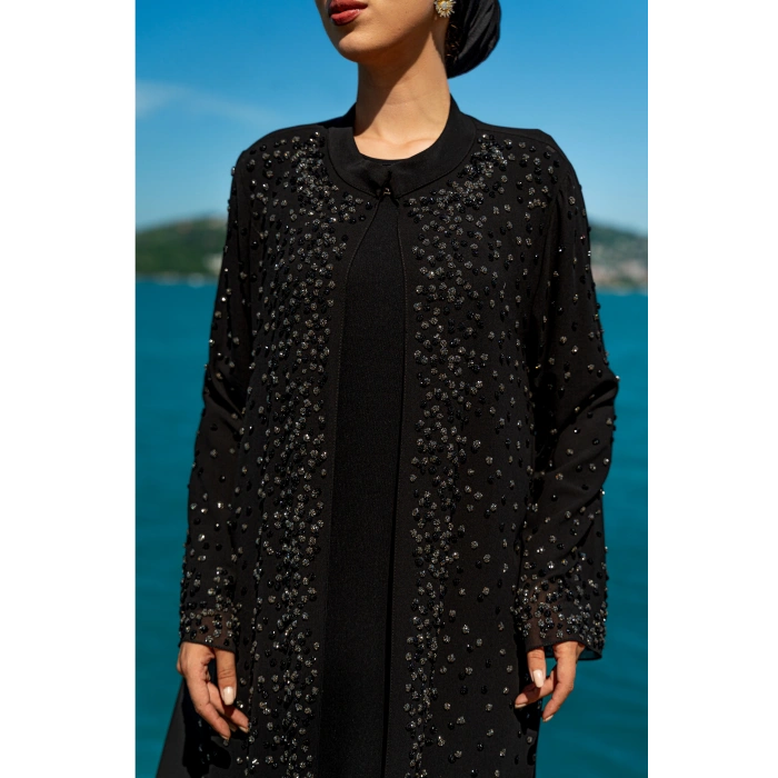 TAŞLI ZARİF TESETTÜR ABAYA - SİYAH
