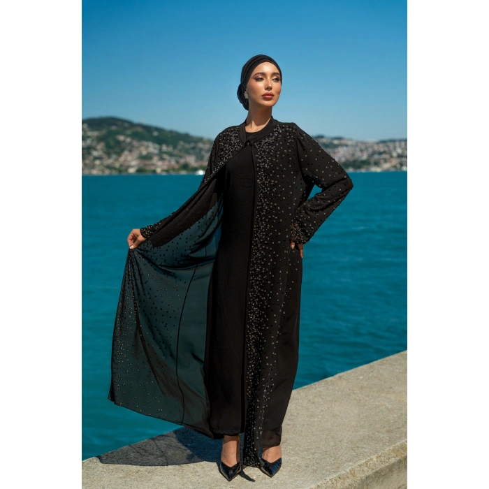 TAŞLI ZARİF TESETTÜR ABAYA - SİYAH