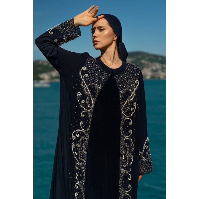 TAŞLI ZARİF TESETTÜR ABAYA - LACİVERT