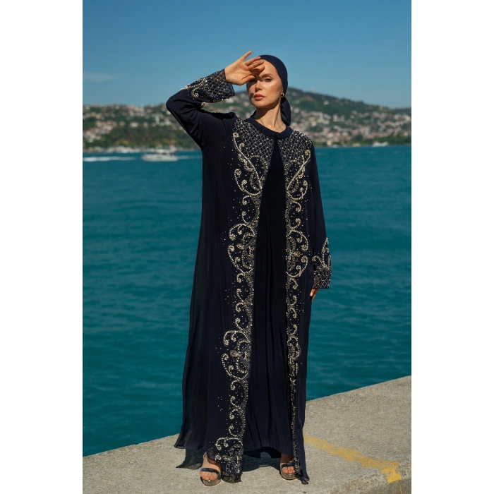 TAŞLI ZARİF TESETTÜR ABAYA - LACİVERT