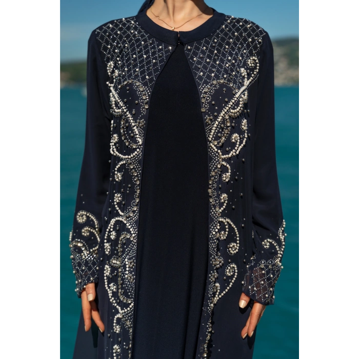 TAŞLI ZARİF TESETTÜR ABAYA - LACİVERT
