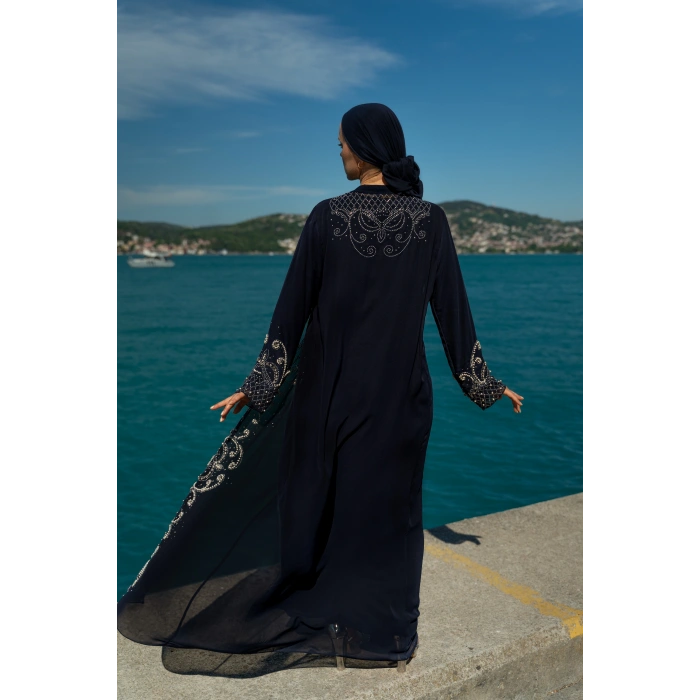 TAŞLI ZARİF TESETTÜR ABAYA - LACİVERT