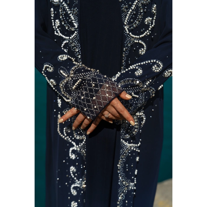 TAŞLI ZARİF TESETTÜR ABAYA - LACİVERT