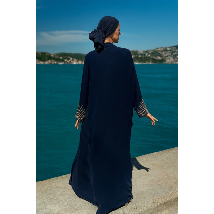 TAŞLI UZUN TESETTÜR ZARİF ABAYA-LACİVERT