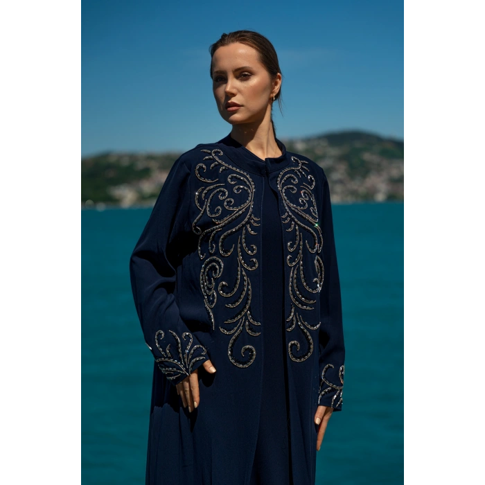 TAŞLI UZUN TESETTÜR ZARİF ABAYA-LACİVERT