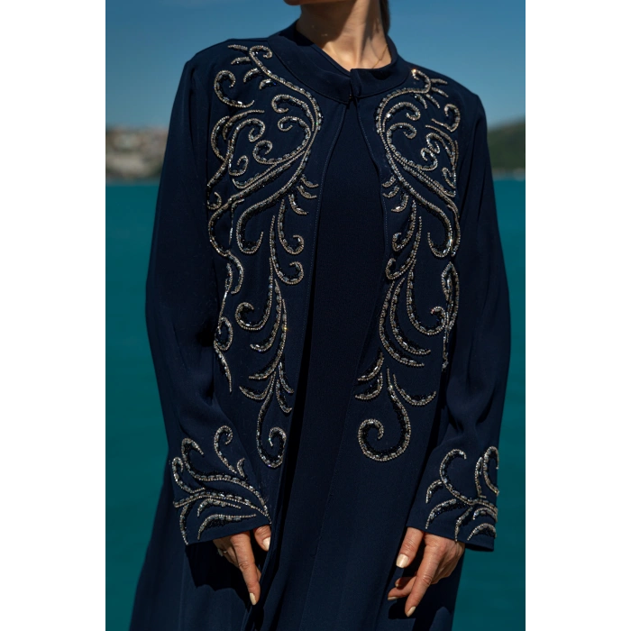 TAŞLI UZUN TESETTÜR ZARİF ABAYA-LACİVERT