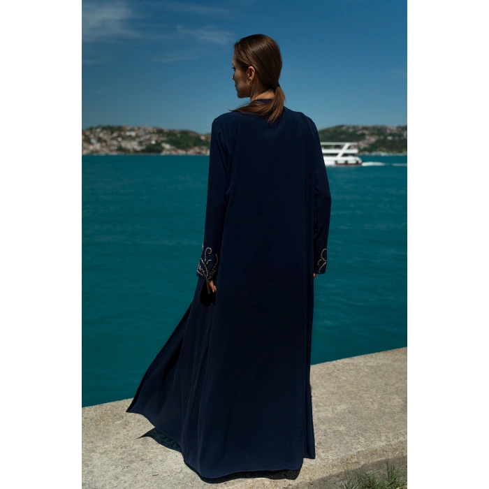 TAŞLI UZUN TESETTÜR ZARİF ABAYA-LACİVERT