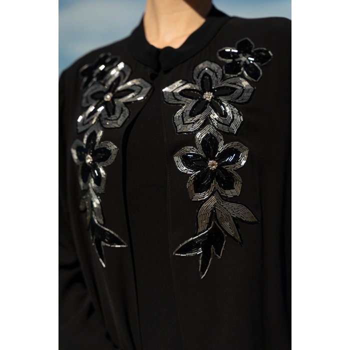 TAŞLI UZUN TESETTÜR ZARİF ABAYA-Siyah