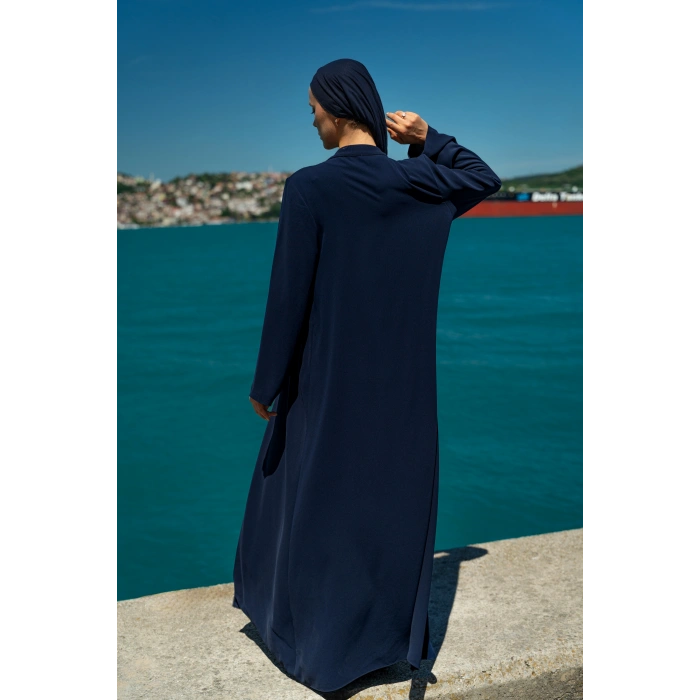 TAŞLI UZUN TESETTÜR ZARİF ABAYA-LACİVERT